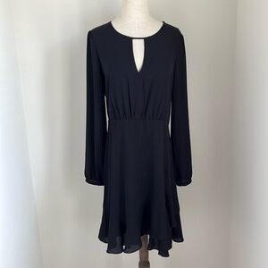 EXPRESS | Black long sleeves dress with keyhole cutout and ruffle hem